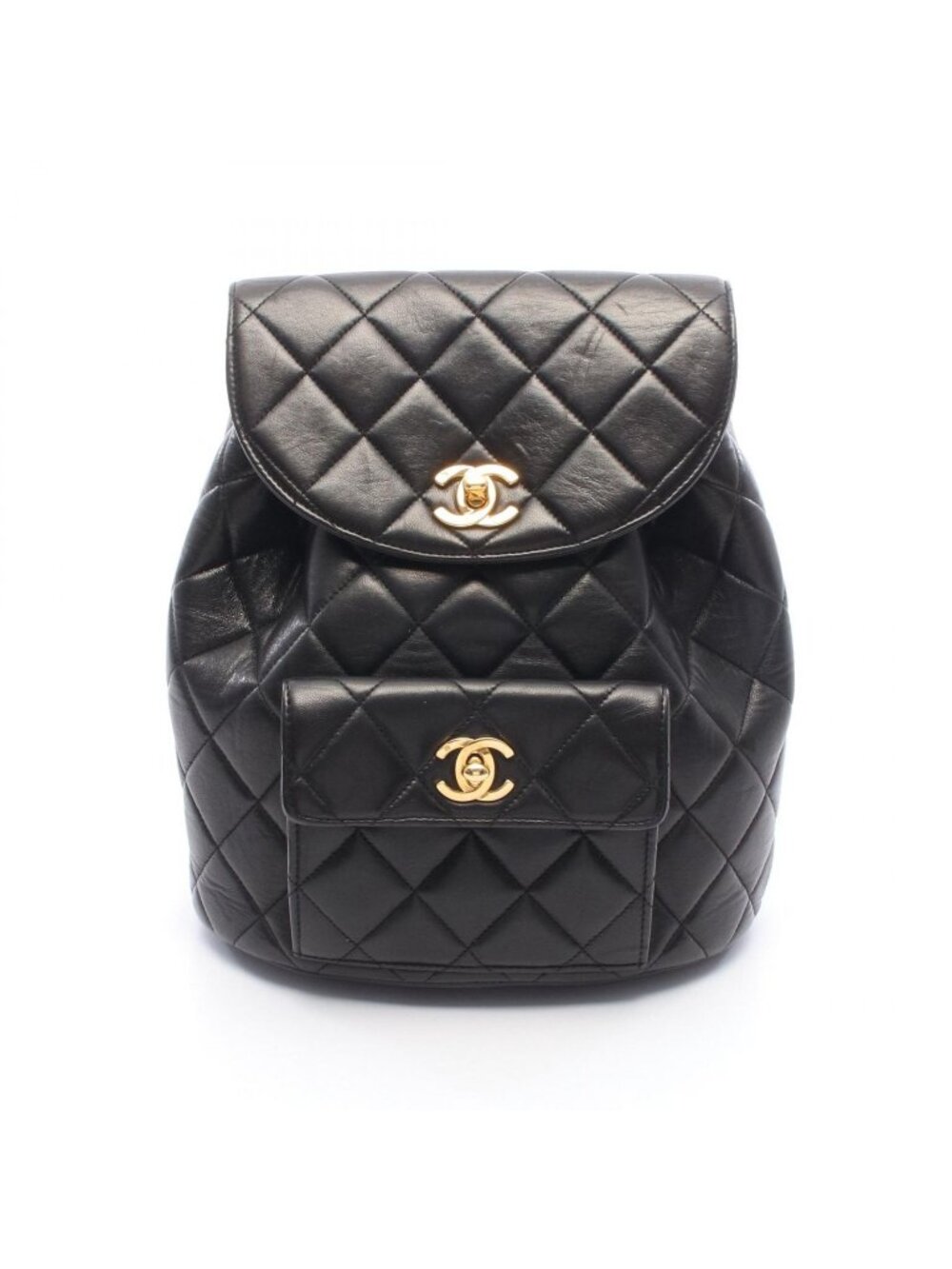 Chanel Backpack Quilted Black Lambskin Double Turnlock